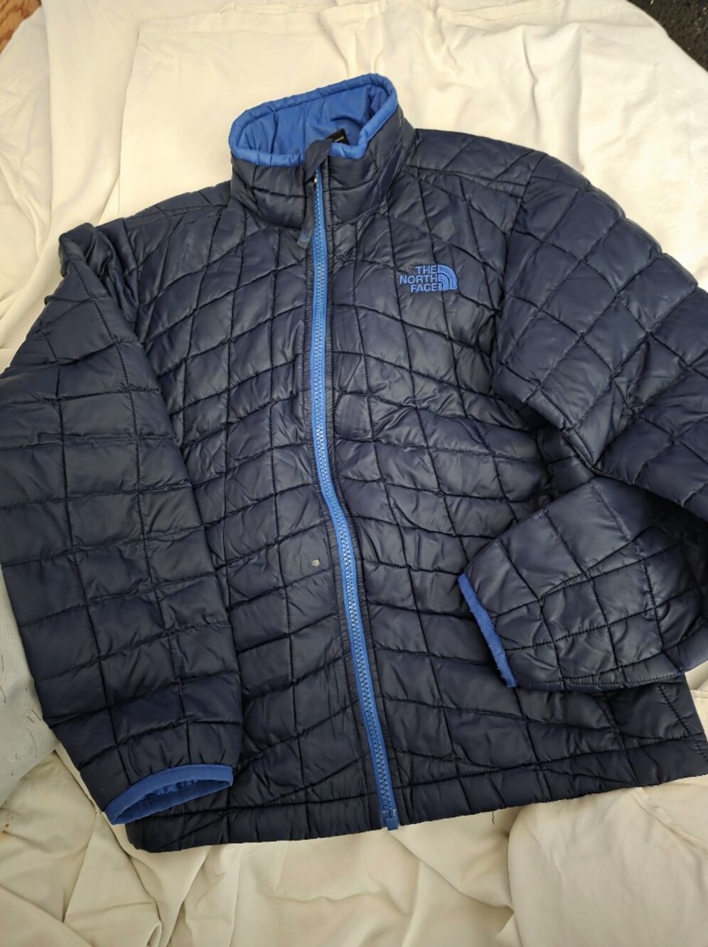 The North Face Navy Quilted Kids Puffer Jacket with Blue Trim